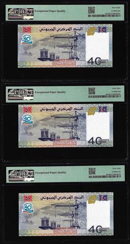 (3) Consecutive 2017 Djibouti 40 Francs Bank Notes PMG Superb Gem Uncirculated 68EPQ