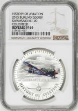 2015 Burundi 5000 Francs History of Aviation Kawasaki KI-100 Silver Coin NGC Rev PF69