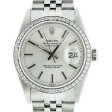 Rolex Mens Stainless Steel Silver Index Diamond Datejust Wristwatch