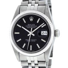 Rolex Mens Stainless Steel Black Index Datejust Wristwatch