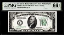 1934C $10 Federal Reserve Note Philadelphia Fr.2008-CW PMG Gem Uncirculated 66EPQ