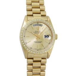 Rolex Men's 18K Yellow Gold Champagne Diamond Day Date President Wristwatch