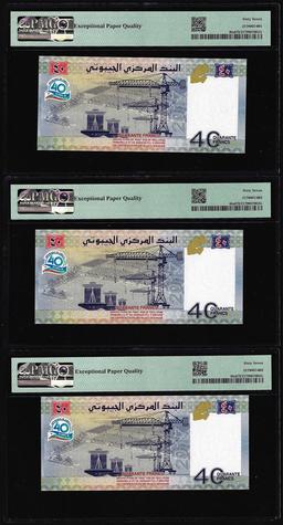 (3) Consecutive 2017 Djibouti 40 Francs Bank Notes PMG Superb Gem Uncirculated 67EPQ