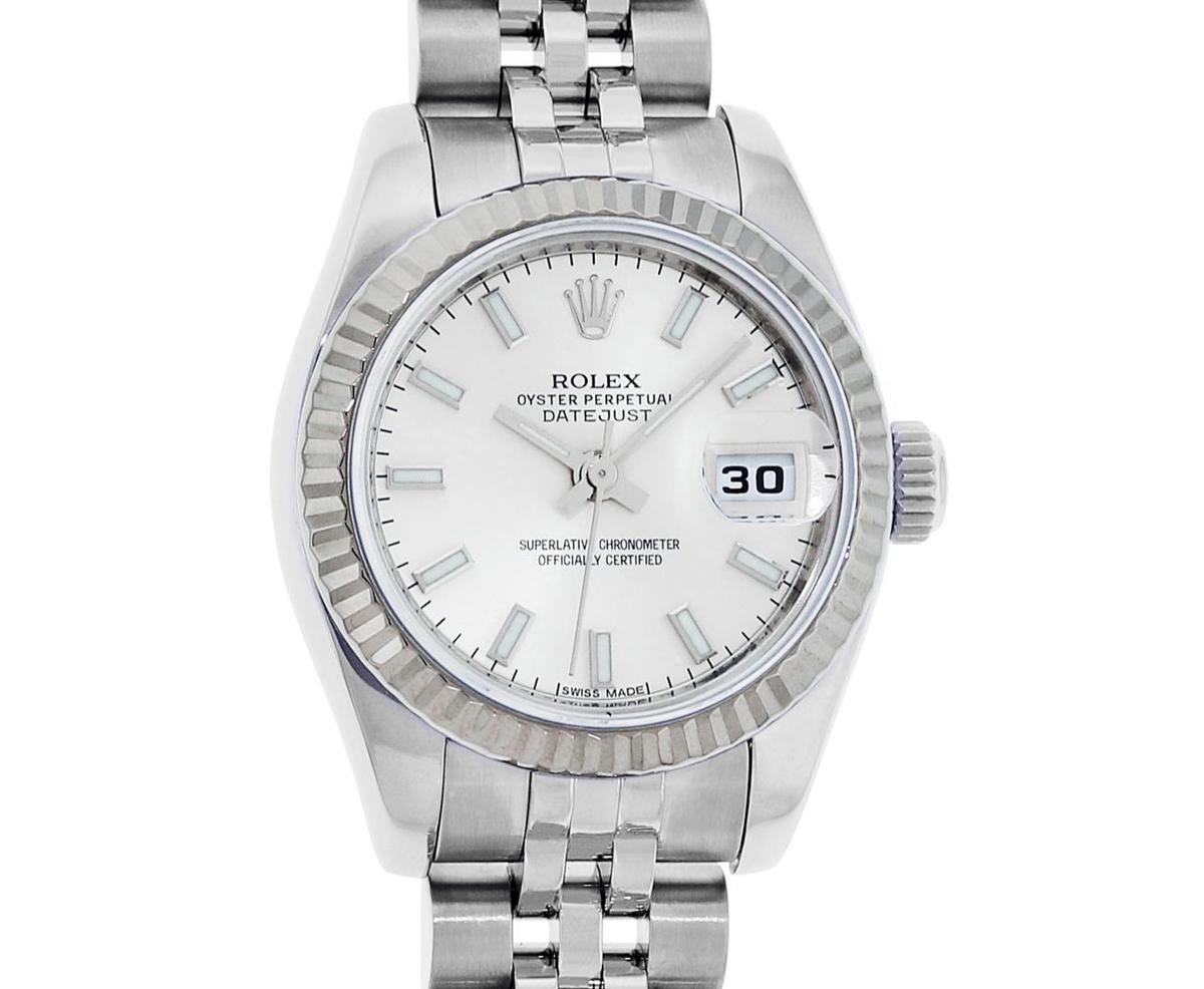 Rolex Ladies Stainless Steel White Index Datejust Wristwatch