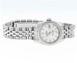 Rolex Ladies Stainless Steel White Index Datejust Wristwatch