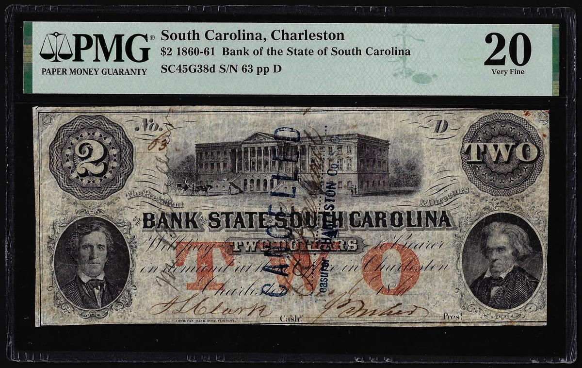 1860-61 $5 Bank of the State of South Carolina Obsolete Note SC45G38d PMG Very Fine 20