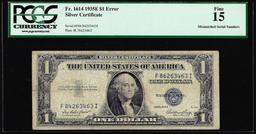 1935E $1 Silver Certificate Note Fr.1614 Mismatched Serial Number Error PCGS Fine 15