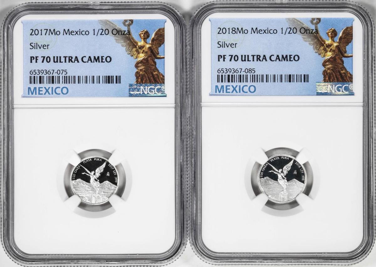 Lot of 2017-2018-Mo Mexico Proof 1/20 oz Silver Libertad Coins NGC PF70 Ultra Cameo