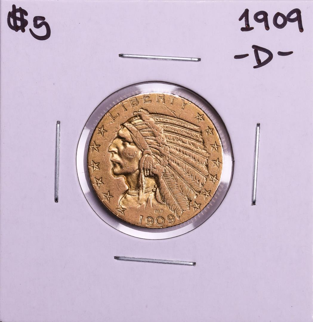 1909-D $5 Indian Head Half Eagle Gold Coin