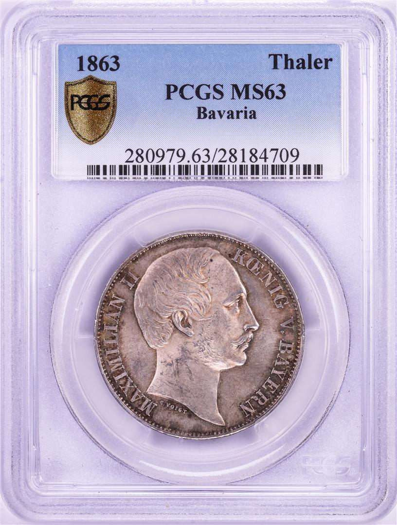 1863 Bavaria Thaler Silver Coin PCGS MS63