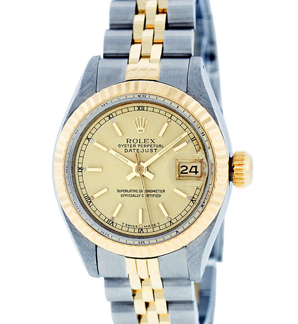Rolex Ladies Two Tone Champagne Index Date Wristwatch