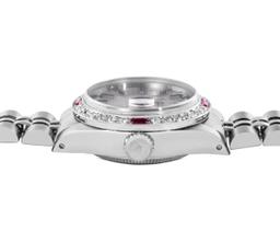 Rolex Ladies Stainless Steel Silver Index Ruby and Diamond Date Wristwatch