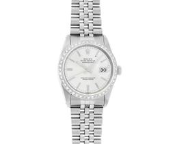 Rolex Mens Stainless Steel Silver Index Diamond Datejust Wristwatch