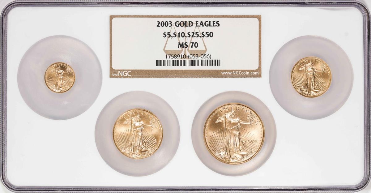 Set of (4) 2003 American Gold Eagle Coins NGC MS70