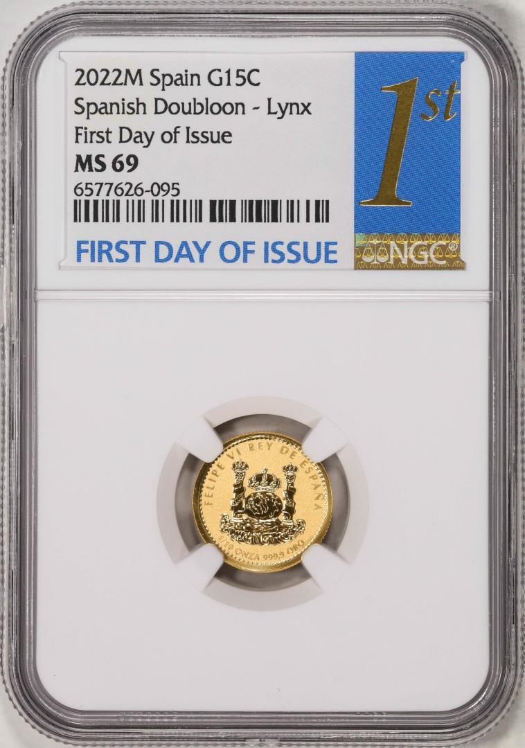 2022M Spain 15 Euro Cent Lynx Gold Doubloon Coin NGC MS69 FDOI