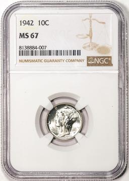 1942 Mercury Dime Coin NGC MS67