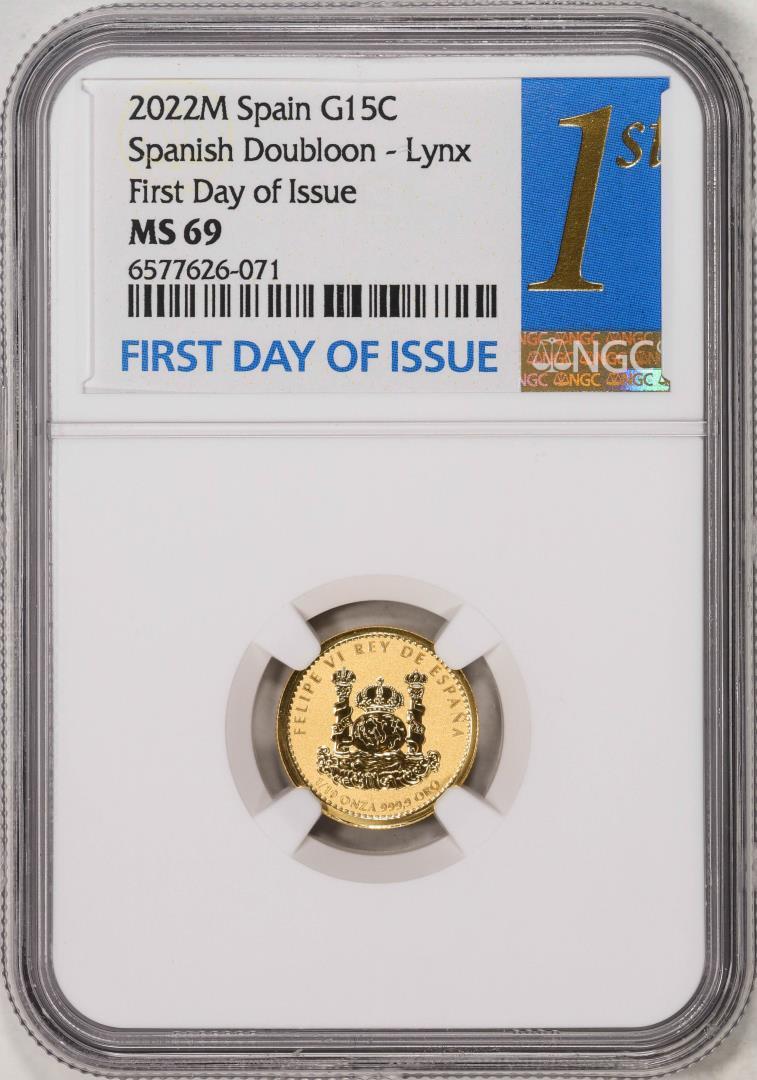 2022M Spain 15 Euro Cent Lynx Gold Doubloon Coin NGC MS69 FDOI