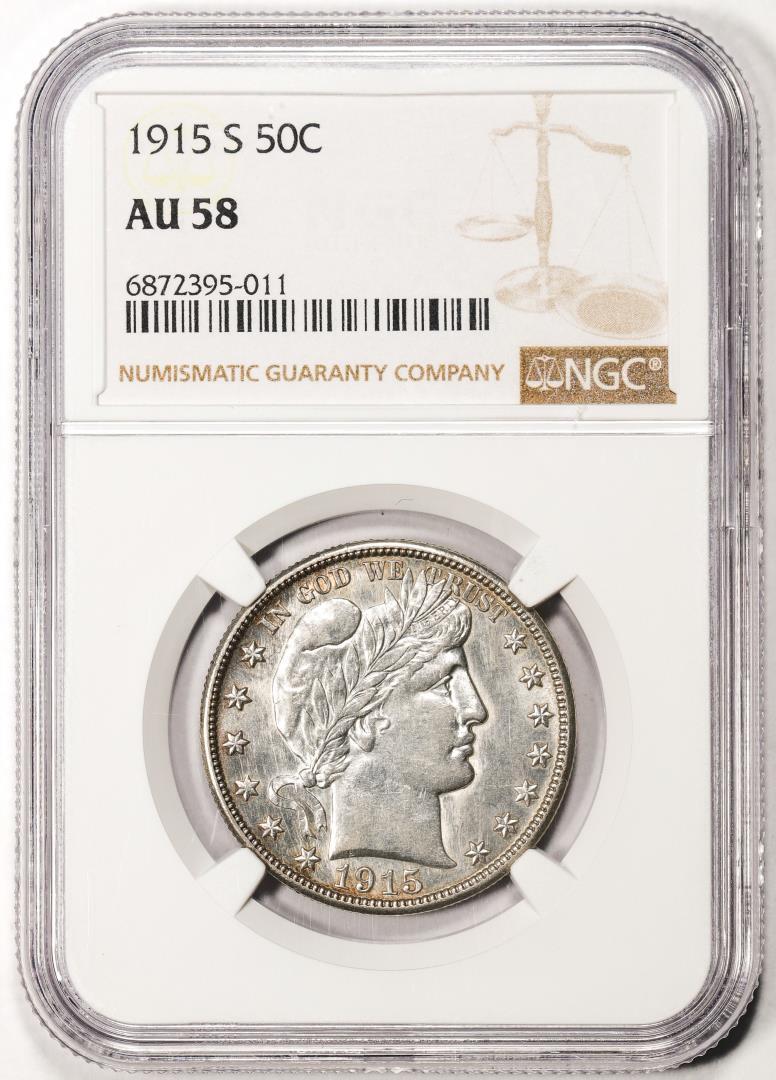 1915-S Barber Half Dollar Coin NGC AU58