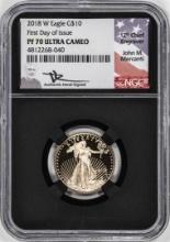 2018-W Proof $10 American Gold Eagle Coin NGC PF70 Ultra Cameo Mercanti Signed FDOI