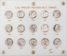 Set of 1950-1964 Proof Roosevelt Dime Coins in Capital Plastic Holder