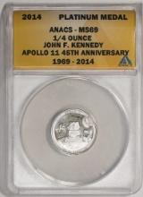 2014 Proof 1/4 oz Platinum JFK Apollo 11 Anniversary Medal ANACS MS69