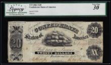 1861 $20 Confederate States of America Note T-9 Legacy Very Fine 30
