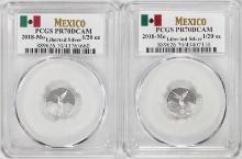 Lot of (2) 2018-Mo Mexico Proof 1/20 oz Silver Libertad Coins PCGS PR70DCAM