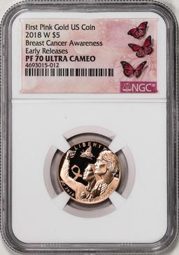 2018-W $5 Breast Cancer Awareness Commemorative Gold Coin NGC PF70 Ultra Cameo ER