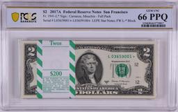 Pack 2017A $2 Federal Reserve STAR Notes San Francisco Fr.1941-L* PCGS Gem UNC 66PPQ