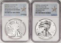 2013-W $1 West Point Silver Eagle Set NGC SP69 Enhanced Finish/Reverse PF69