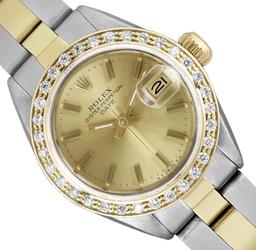 Rolex Ladies Two Tone Diamond Date Wristwatch With Rolex Box