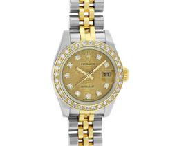 Rolex Ladies Two Tone Factory Diamond Datejust Wristwatch W/ Rolex Box