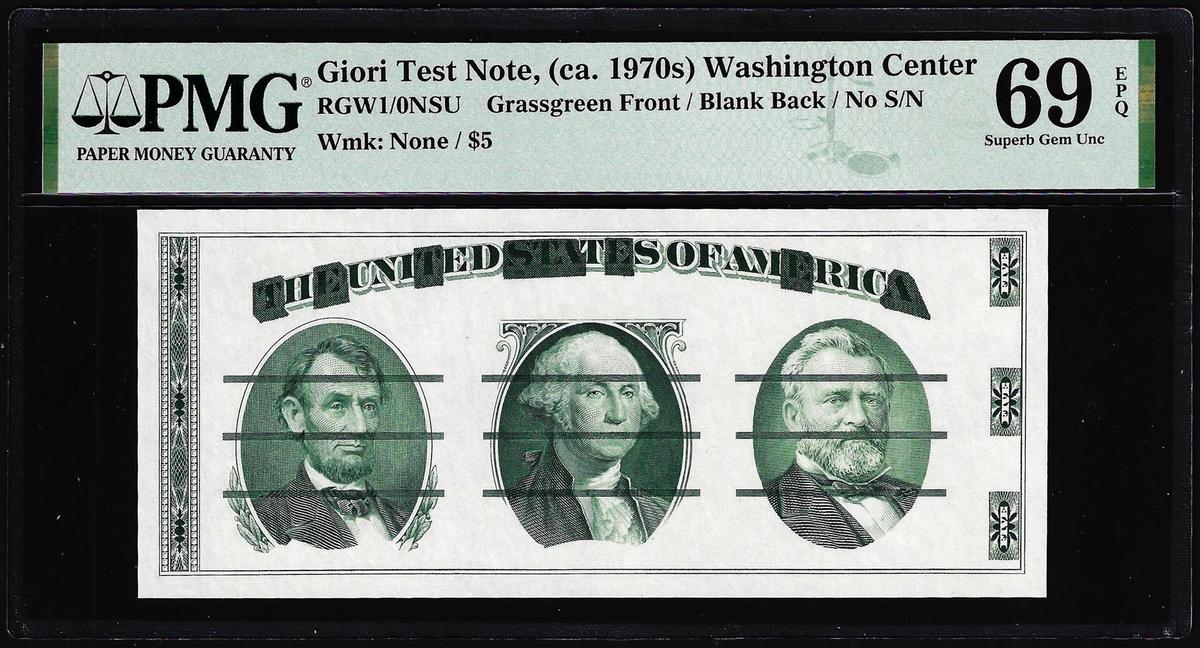 Circa 1970's Washington Center Giori Test Note PMG Superb Gem Uncirculated 69EPQ