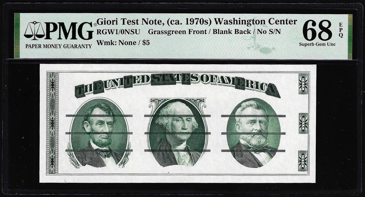 Circa 1970's Washington Center Giori Test Note PMG Superb Gem Uncirculated 68EPQ