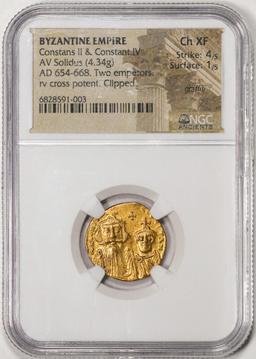 Byzantine Empire 654-668 AD Constans II & Constant IV AV Solidus Gold Coin NGC Ch XF