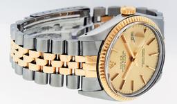 Rolex Mens Two Tone Champagne Index Datejust Wristwatch