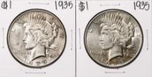 Lot of (2) 1935 $1 Peace Silver Dollar Coins