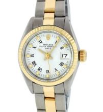 Rolex Ladies Two Tone White Index Datejust Wristwatch