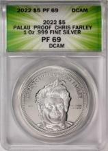 2022 $5 Palau Proof Chris Farley Silver Coin ANACS PF69DCAM