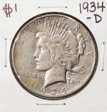 1934-D $1 Peace Silver Dollar Coin