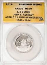 2014 Proof 1/2 oz Platinum JFK Apollo 11 Anniversary Medal ANACS MS69