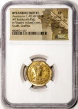 Byzantine Empire 491-518 AD Anastasius I AV Solidus Ancient Gold Coin NGC XF