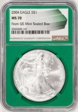 2004 $1 American Silver Eagle Coin NGC MS70 From US Mint Sealed Box Green Core