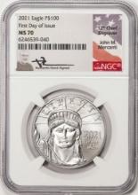 2021 $100 American Platinum Eagle Coin NGC MS70 First Day Of Issue Mercanti Signature