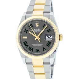 Rolex Mens Two Tone "Wimbledon" Datejust Wristwatch with Box And Papers