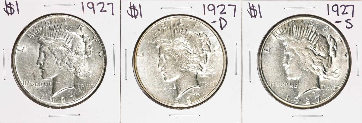 Set of 1927-P/D/S $1 Peace Silver Dollar Coins