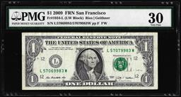 2009 $1 Federal Reserve Note Mismatched Serial Number Error Fr.1934-L PMG Very Fine 30