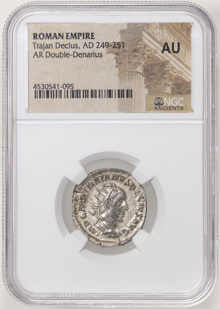 Roman Empire 249-251 AD Trajan Decius AR Double-Denarius Ancient Coin NGC AU