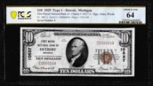 Low Serial 1929 $10 First Wayne NB Detroit, MI CH#105287 National Note PCGS Ch. Unc 64