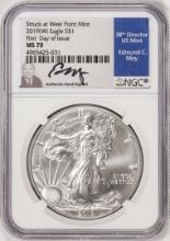 2019(W) $1 American Silver Eagle Coin NGC MS70 FDOI Moy Signature West Point Mint